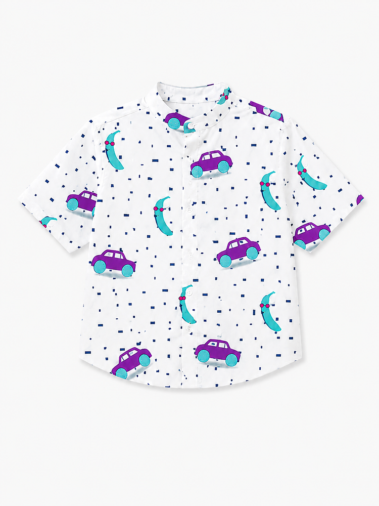 Boy wearing Anaario Car Print Shirt Set