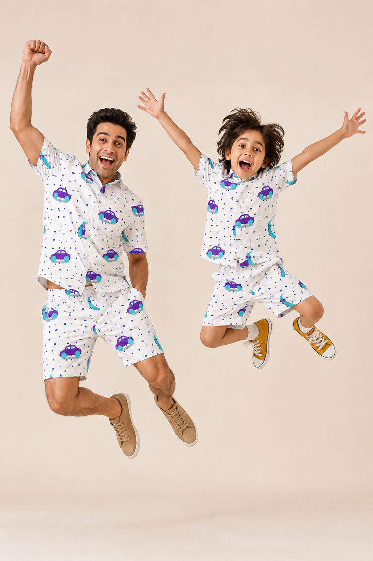Boy wearing Anaario Car Print Shirt Set