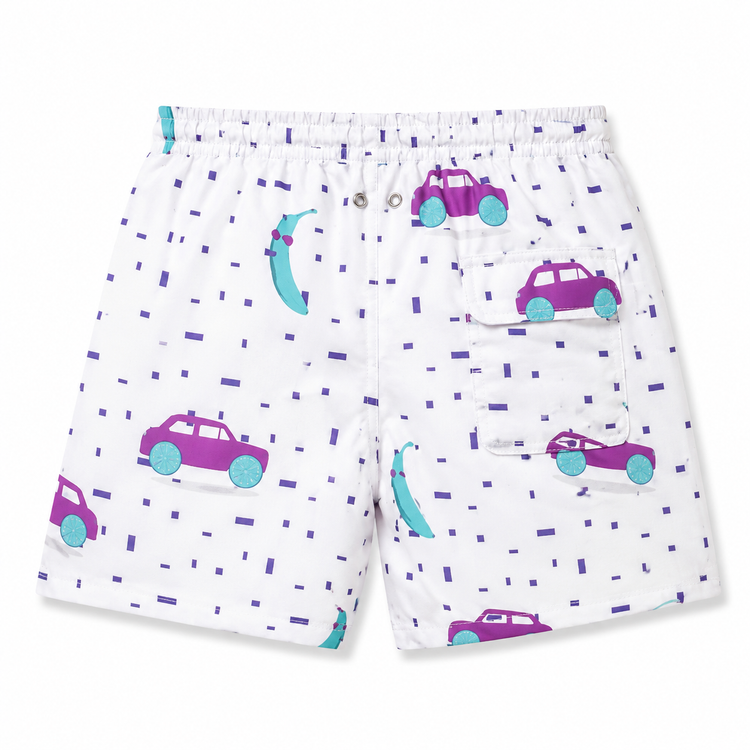 Boy wearing Anaario Car Print Shorts