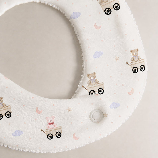 Carriage Teddy bamboo baby bib — carriage teddy print, soft bamboo cotton