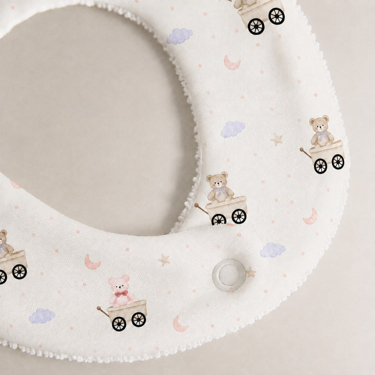Carriage Teddy bamboo baby bib — carriage teddy print, soft bamboo cotton