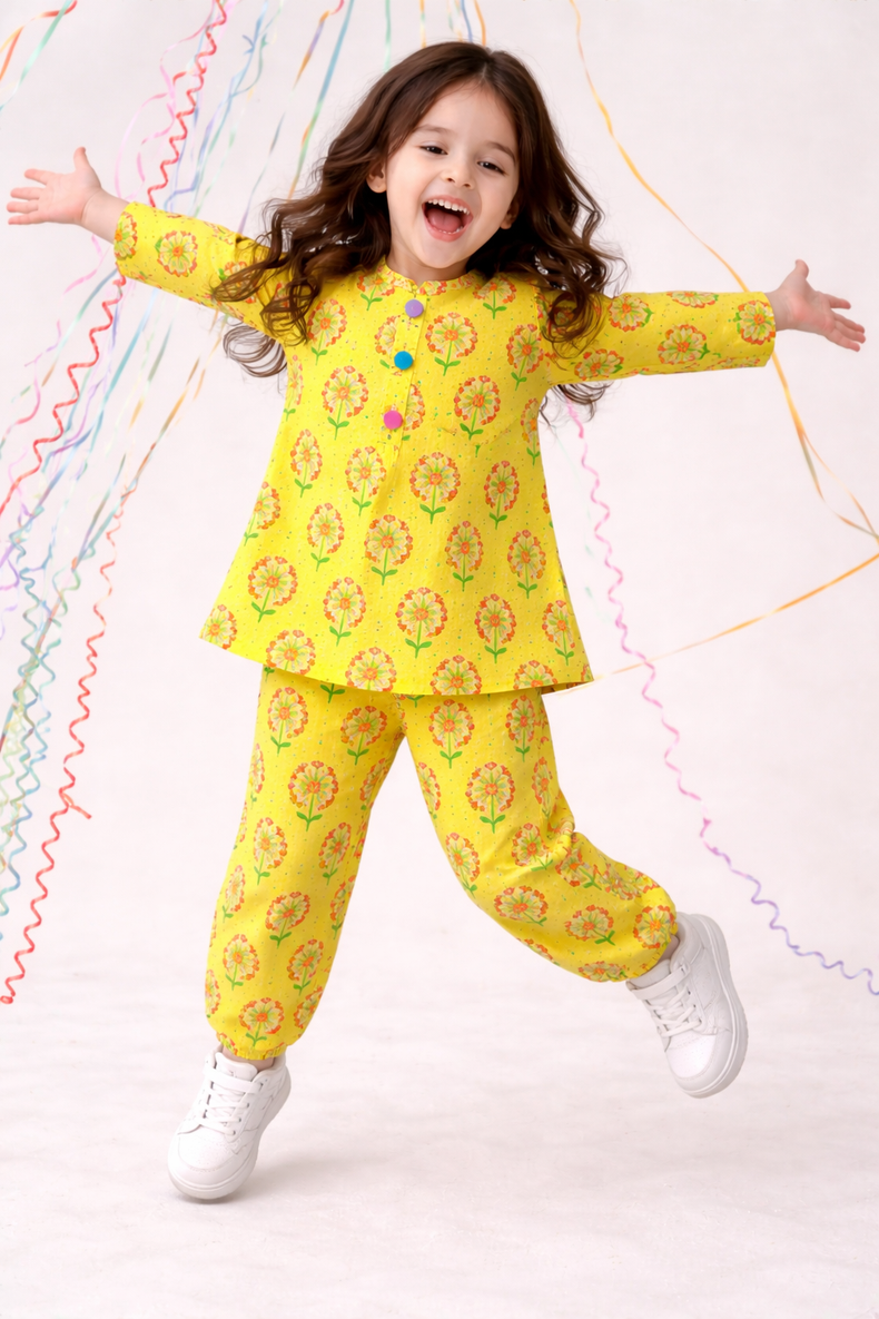 Yellow Floral Cotton Co-ord Set