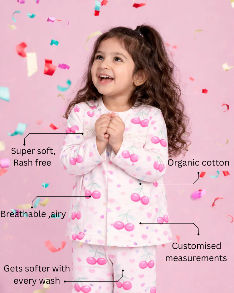 Girl wearing Anaario Cherry Heart Night Suit