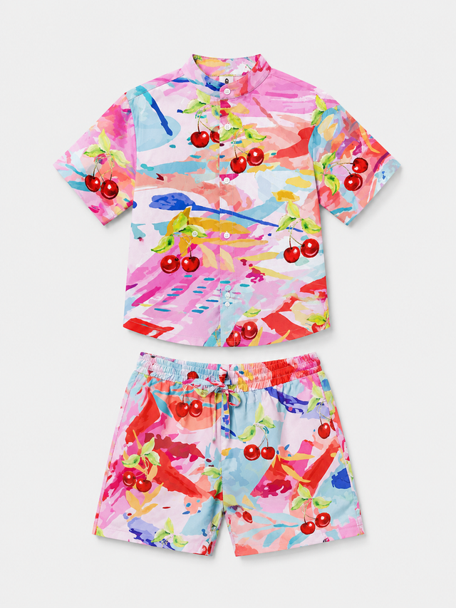 Boy wearing Anaario Cherry Splash Shirt Set