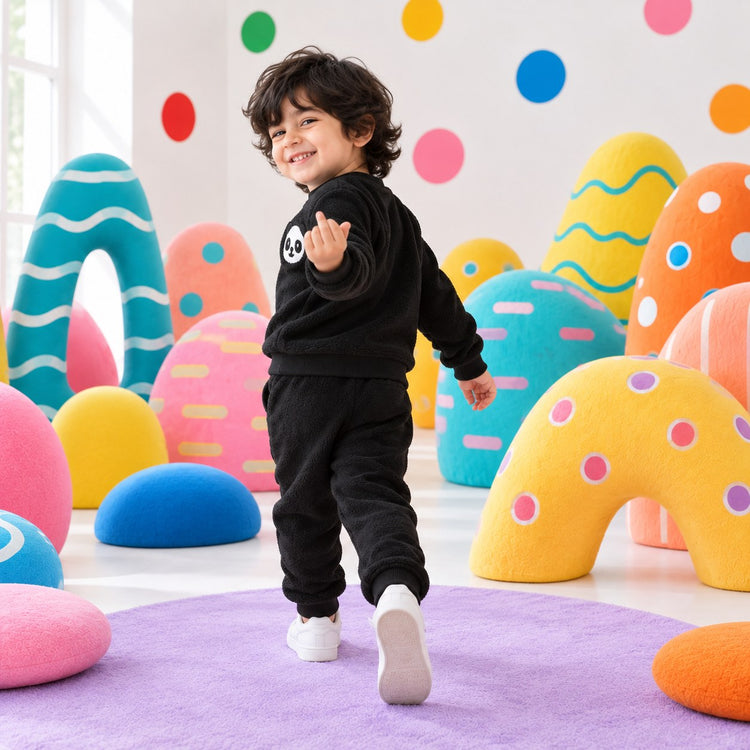 Black Panda Fleece Set on child by Anaario – winter fleecewear