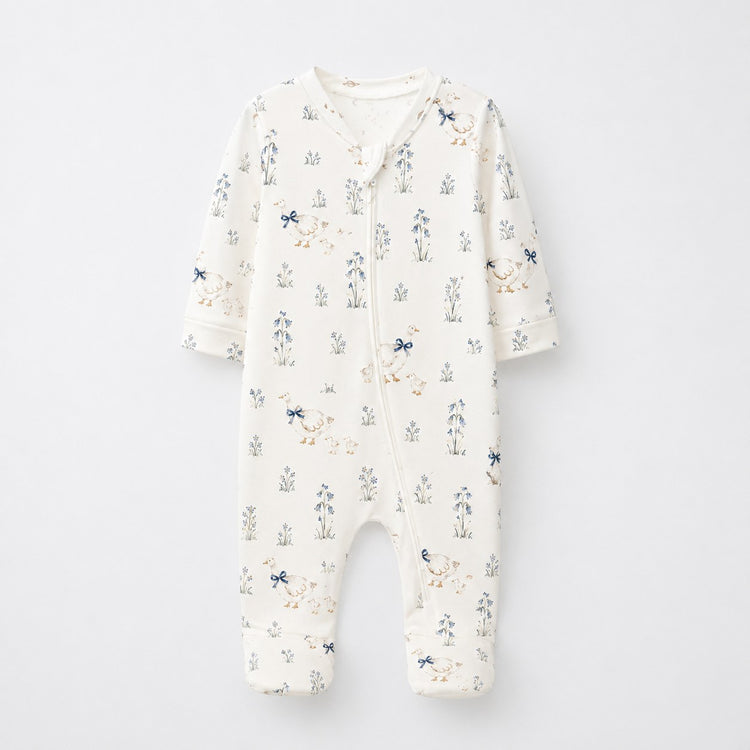 Duck & Meadow bamboo cotton baby sleepsuit — two-way zip romper onesie