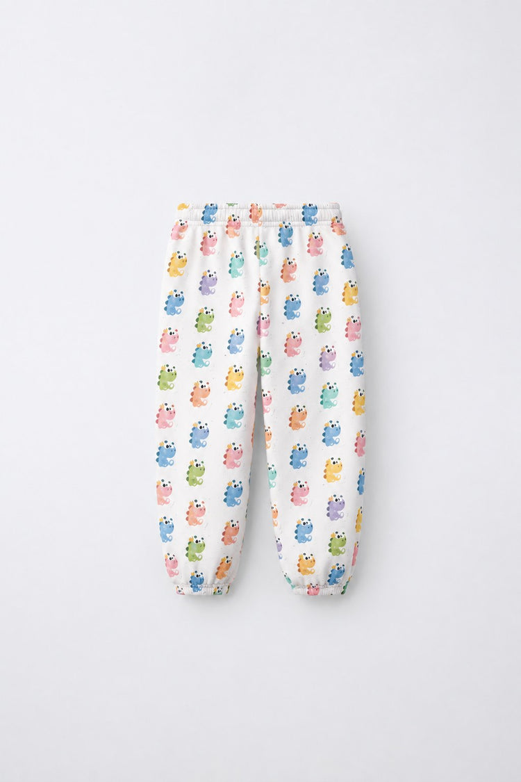 Multi Pastel Dinosaur Barrel Pant Set flat lay by Anaario