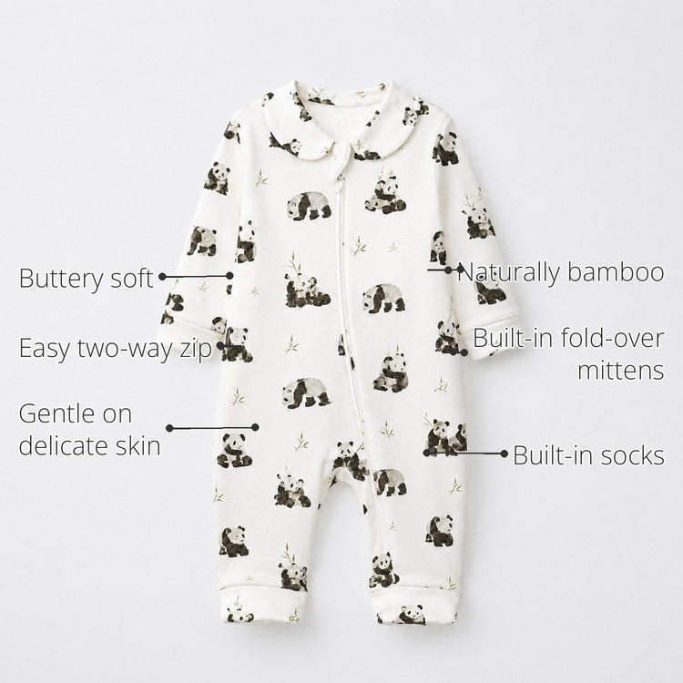 Panda & Bamboo Bamboo Baby Sleepsuit – Zip Romper Onesie features