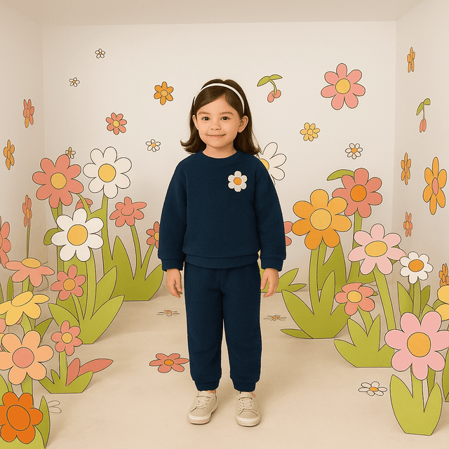 Navy Blue Flower Fleece Set