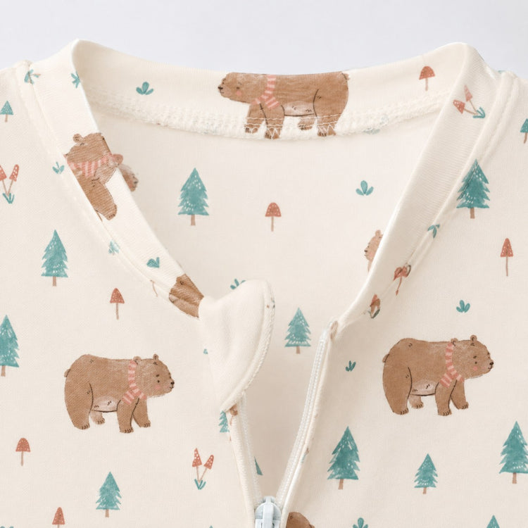 Forest Bear bamboo cotton baby sleepsuit — full-sleeve baby sleepsuit, zip onesie