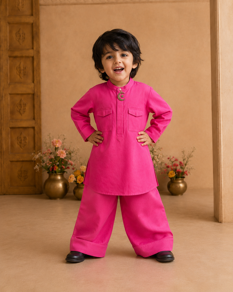 Fuchsia Moon-Star Kurta Set - boy standing