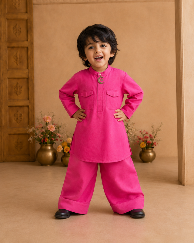 Fuchsia Moon-Star Kurta Set - boy standing