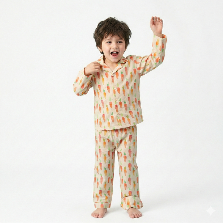 Girl wearing Anaario Garden Carrots Night Suit