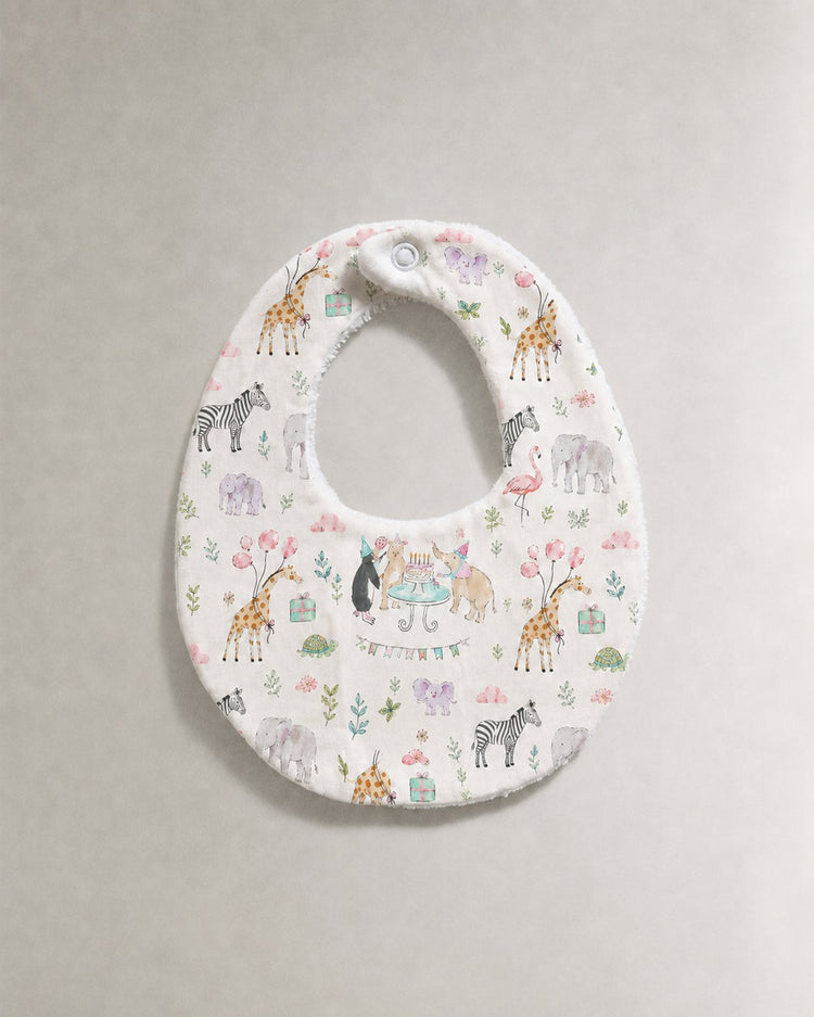 Giraffe Birthday Party bamboo baby bib — soft bamboo cotton flatlay