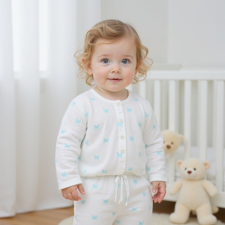 Girl wearing Anaario Blue Palm Leaves Night Suit