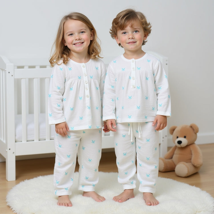 Girl wearing Anaario Blue Palm Leaves Night Suit