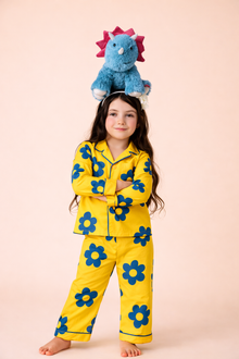Yellow Blue Flower Night Wear