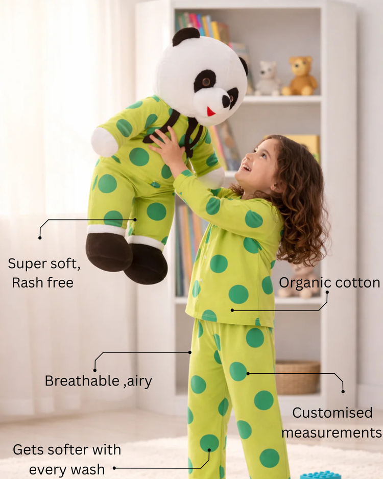 Girl wearing Anaario Green Polka Night Suit