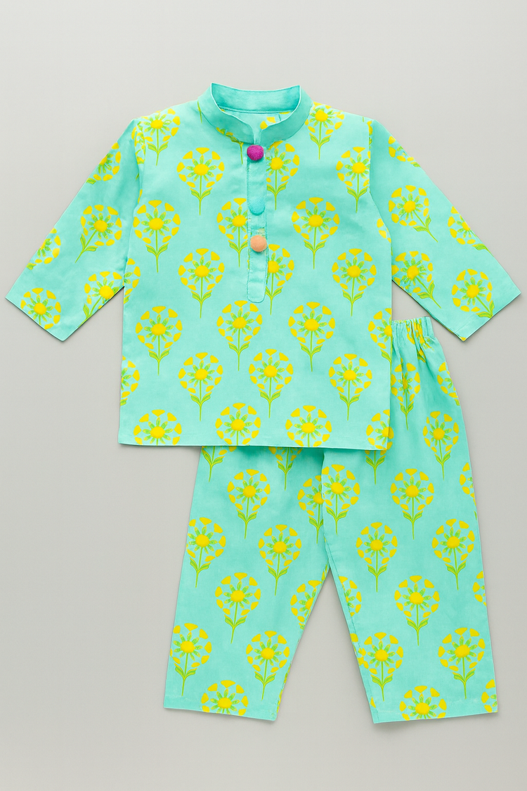 Girl wearing Anaario Green Yellow Cotton Co-ord Set
