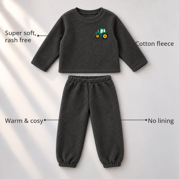 Grey Truck Fleece Set feature highlights by Anaario – super soft, warm cotton fleece, no lining