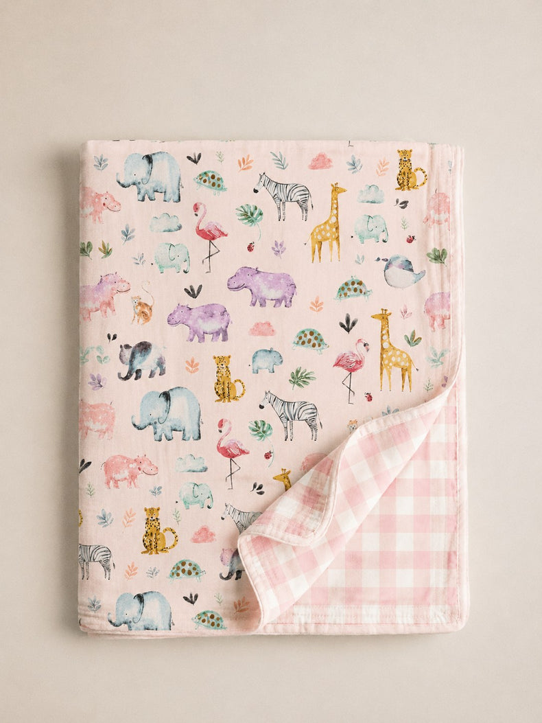 Hippopotamus bamboo baby quilt — soft bamboo cotton flatlay