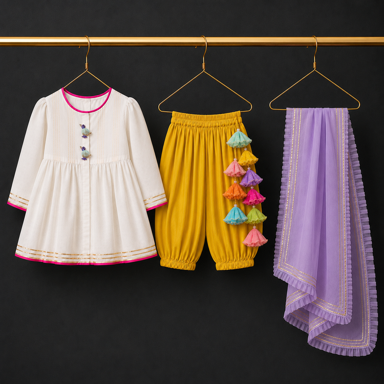 Indian Ivory Bird Patiala Salwar Set - Anaario - Image 2