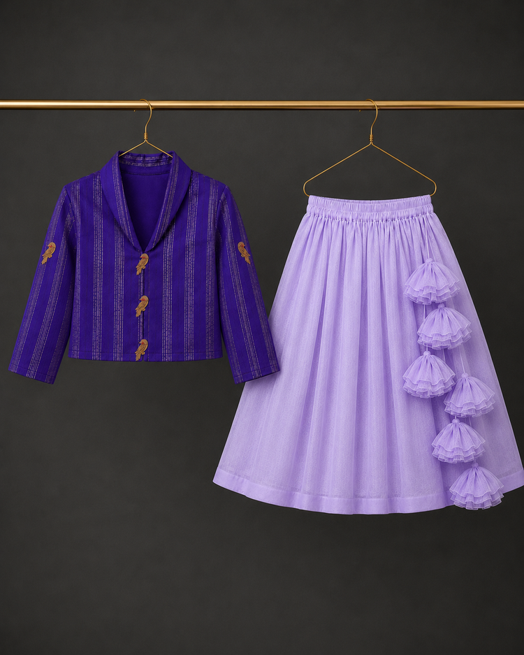 Indian Purple Bird Jacket-Skirt Set - Anaario - Image 2