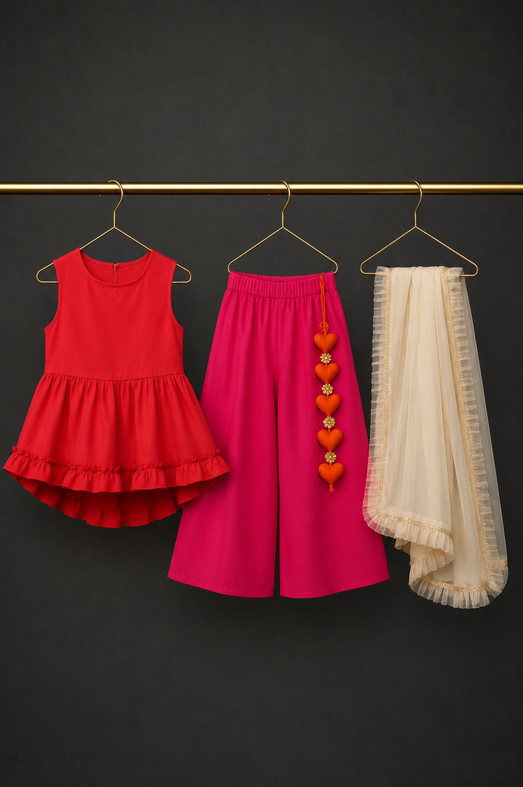 Indian Red Pink Palazzo Set - Anaario - Image 2