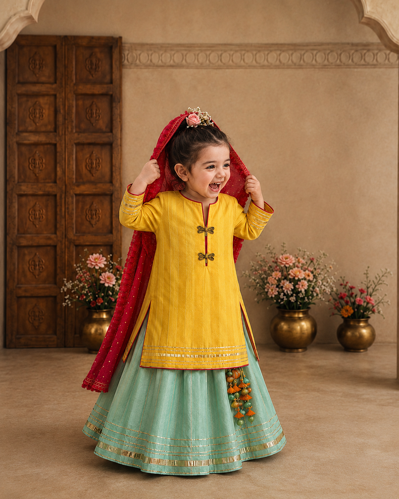 Indian Yellow Dragonfly Lehenga Set - Anaario - Image 1