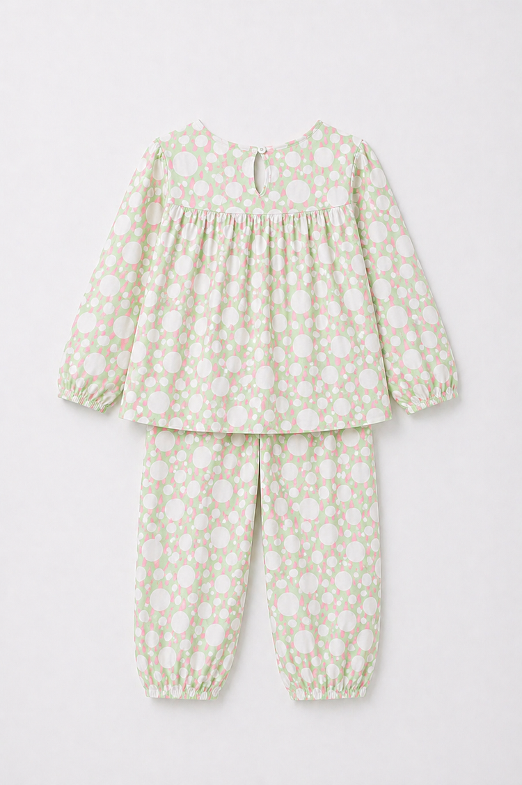 Girl wearing Anaario Ivory and Rose Poppy Raindrops Night Suit