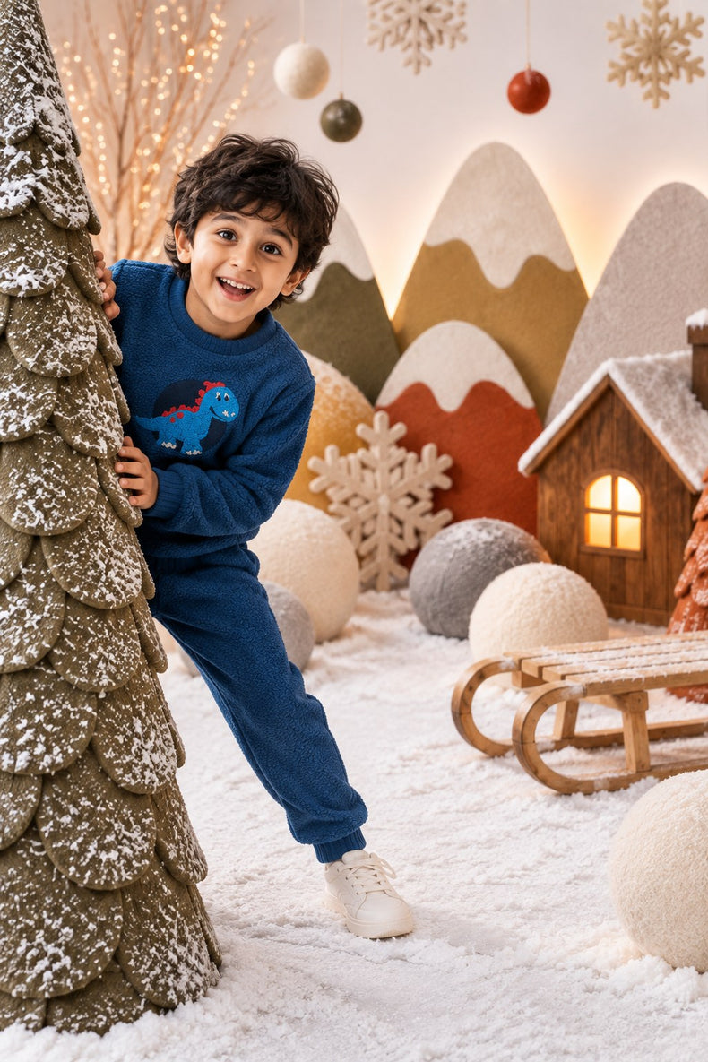 Cobalt Blue Dino Fleece Set for kids by Anaario – winter fleecewear