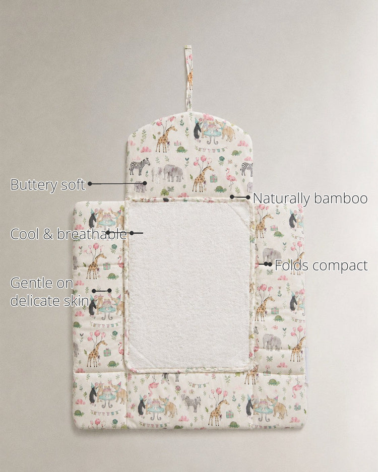 Giraffe Birthday Party Bamboo Baby Changing Mat features