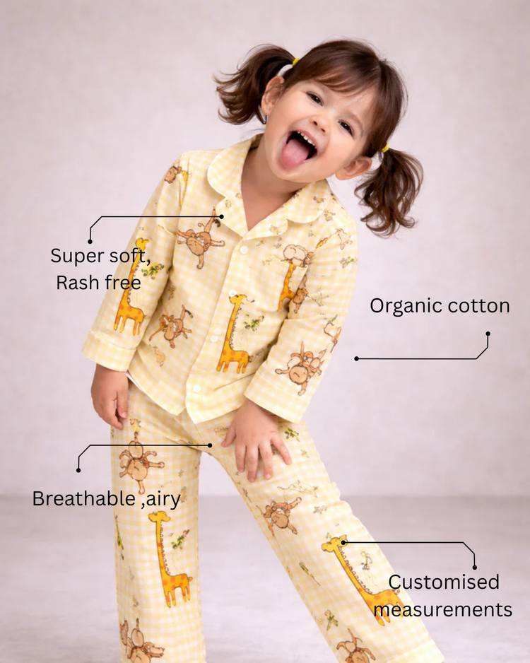 Girl wearing Anaario Jungle Gingham Night Suit