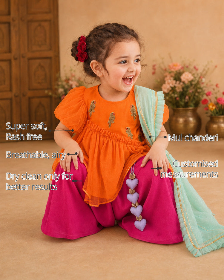 Orange Parrot Peplum Girls' Palazzo Set features