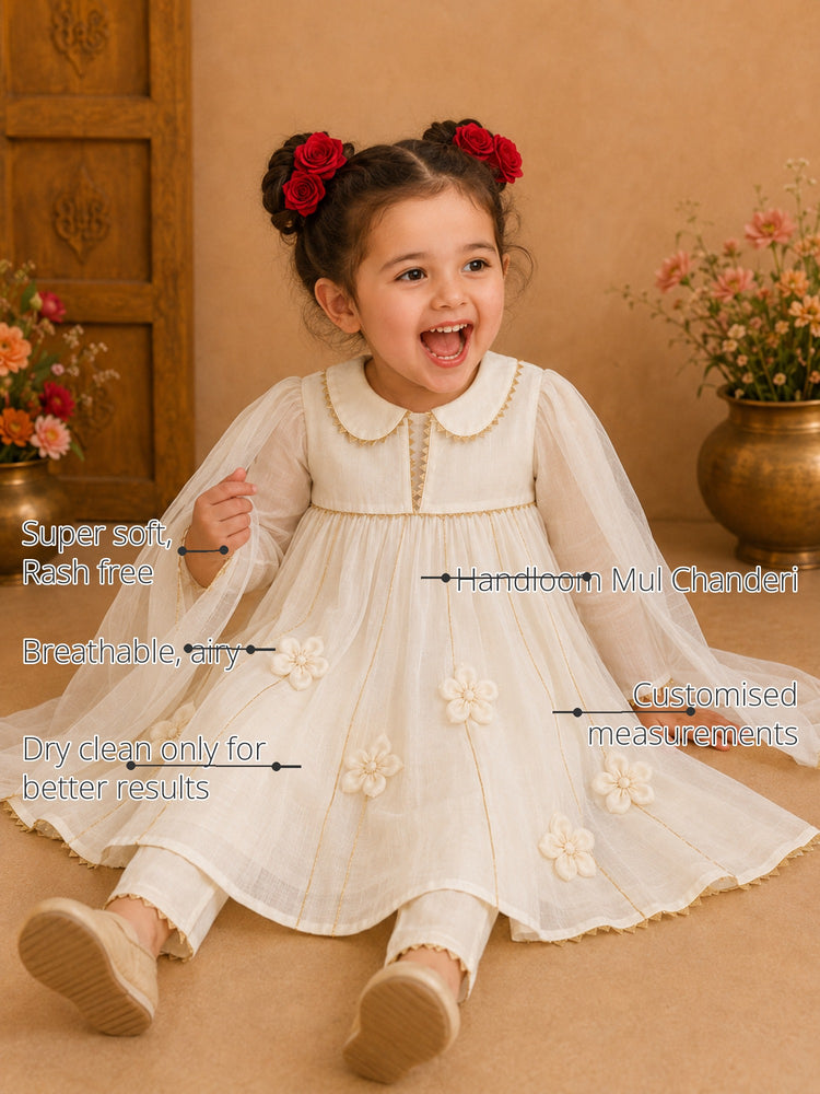 Ivory Girls' Anarkali Set features