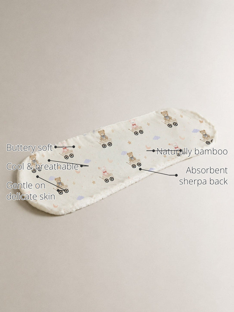 Carriage Teddy Bamboo Baby Burp Cloth features