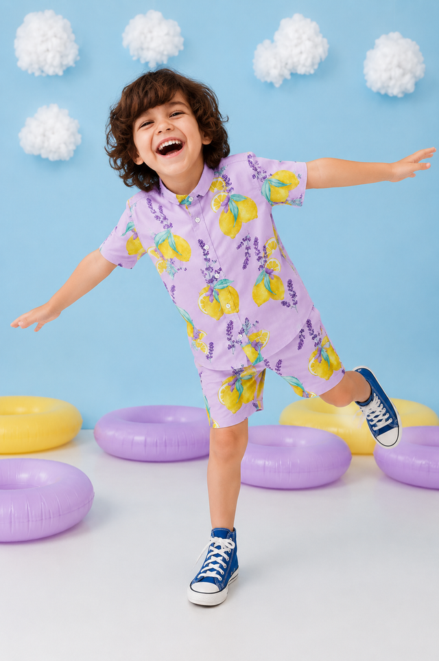Boy wearing Anaario Lemon Lavender Shorts