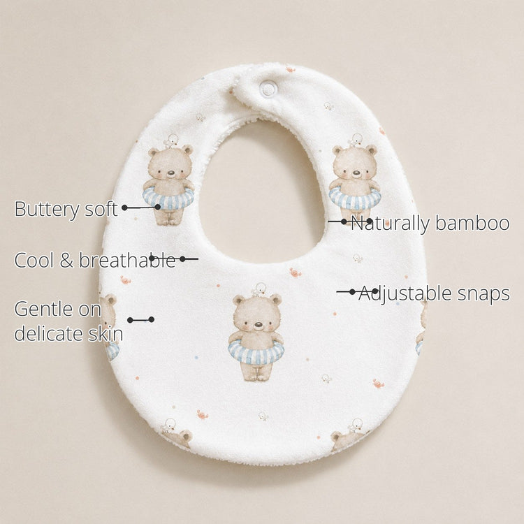 Floater Teddy Bamboo Baby Bib features
