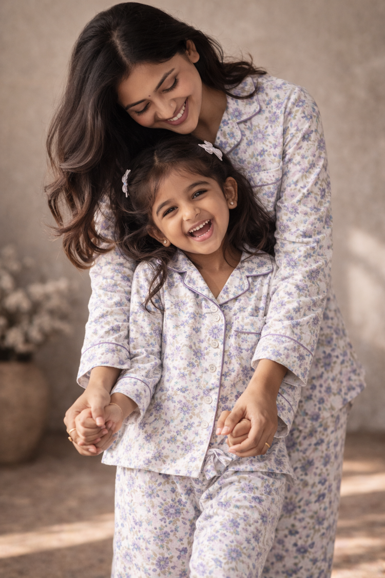 Girl wearing Anaario Lilac Bloom Night Suit