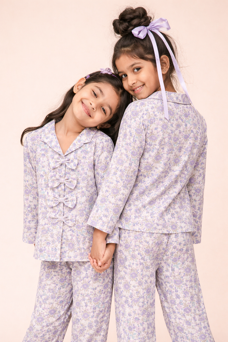 Girl wearing Anaario Lilac Bloom Night Suit