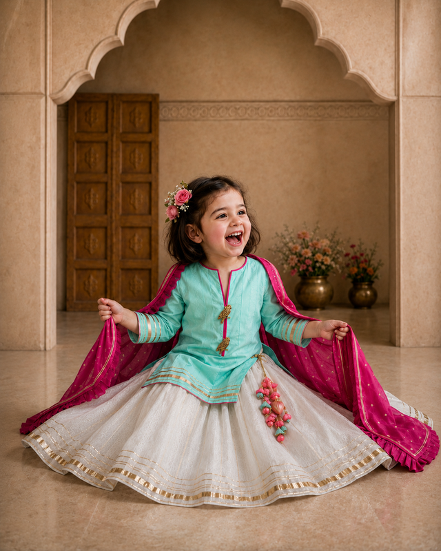 Indian Mint Bird Lehenga Set - Anaario - Image 1