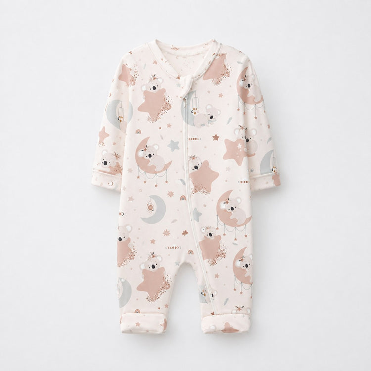 Moon & Teddy bamboo cotton baby sleepsuit — two-way zip romper onesie