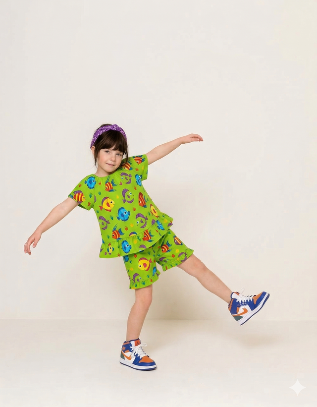 Girl wearing Anaario Multi-Coloured Fish Co-ord Set