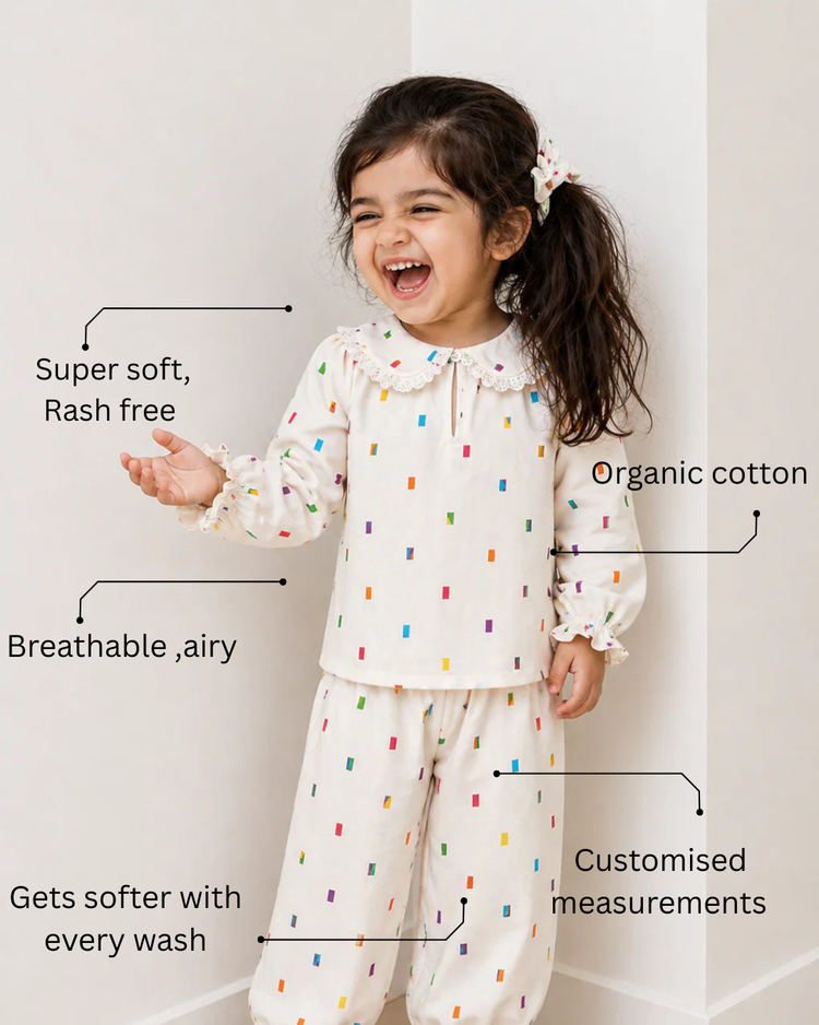 Girl wearing Anaario Multi-Coloured Squares Night Suit