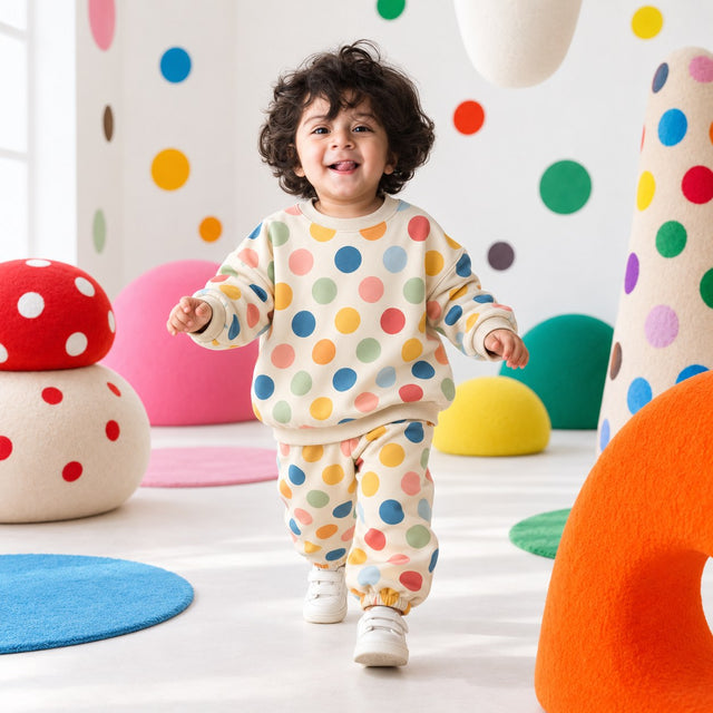 Multi Polka Barrel Pant Set on boy by Anaario – winter kidswear