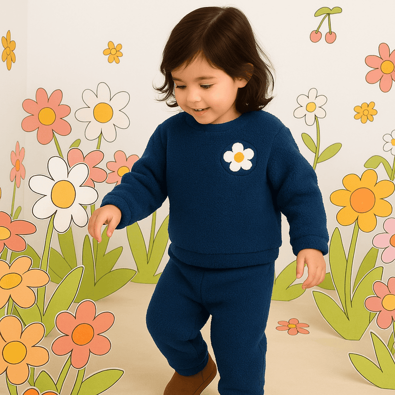 Navy Blue Flower Fleece Set