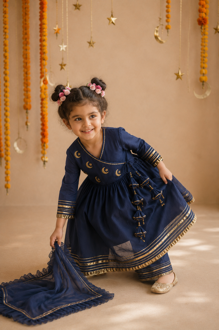 Indian Navy Blue Moon-Star Angrakha Set - Anaario - Image 8