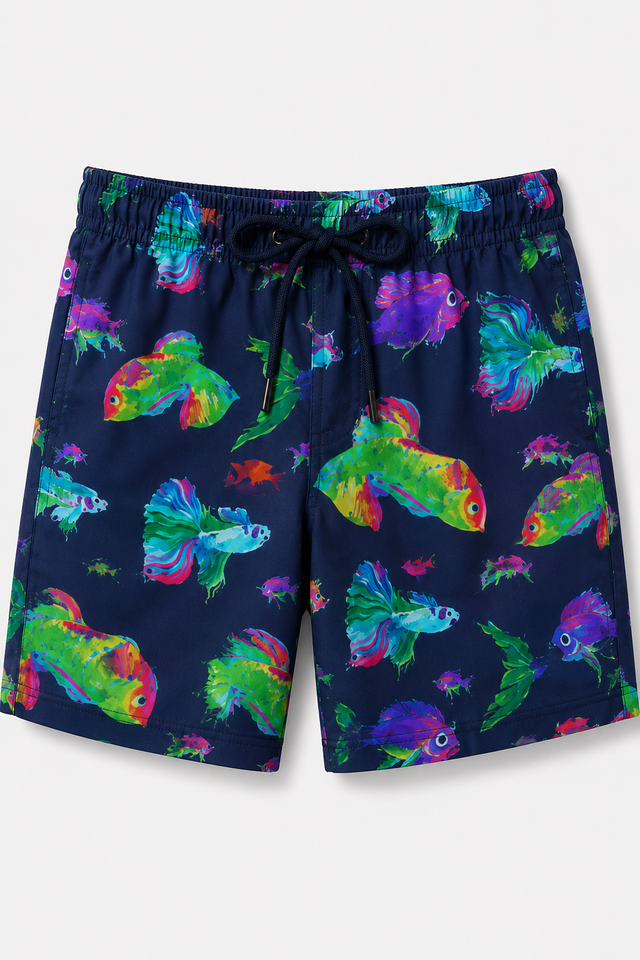 Boy wearing Anaario Neon Fish Shorts