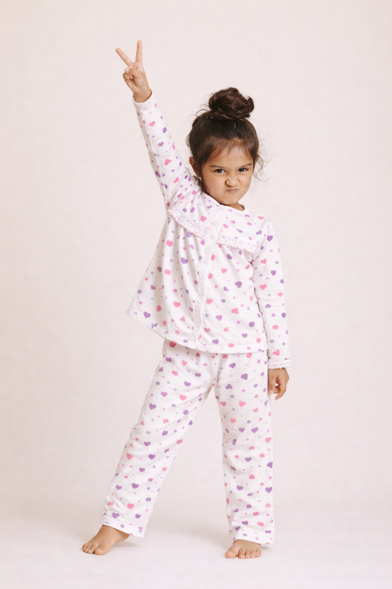 Pink Heart Pajama Set - Night Wear