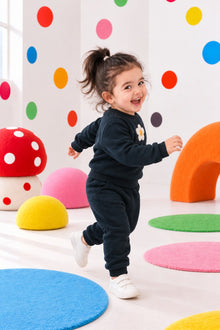 Navy Blue Flower Fleece Set